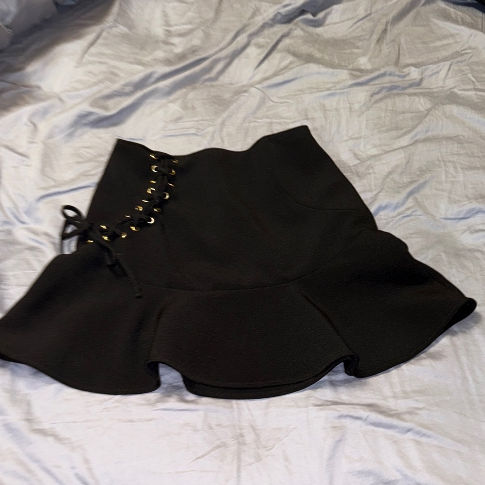 Express Black Flared Lace-Up Mini Skirt